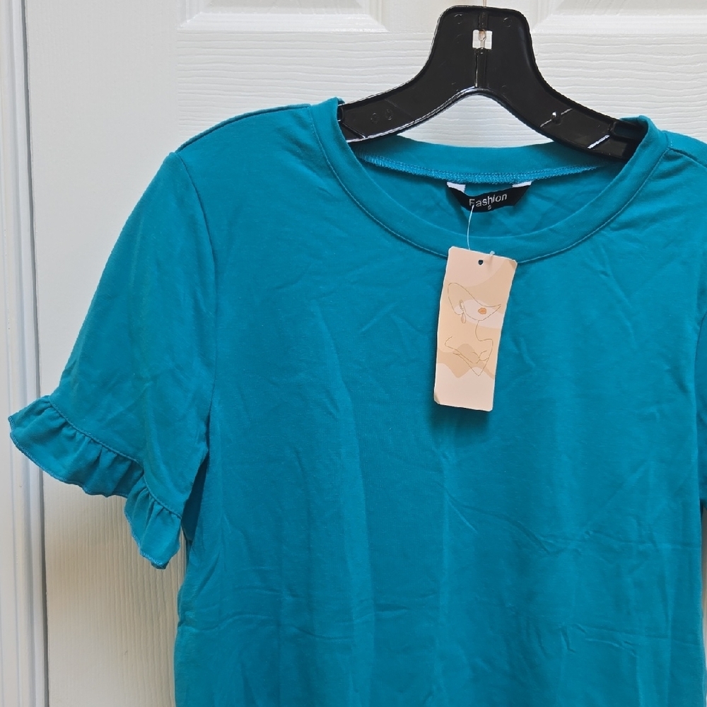 Blue Ruffled Short Sleeve Tee - Picture 2 of 3